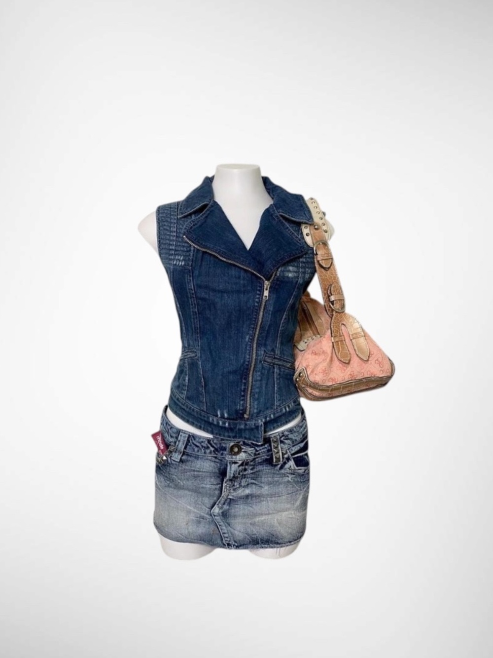 Vintage GUESS Denim Moto Vest | Asymmetrical Zip Biker Jacket | Y2K 2000s
